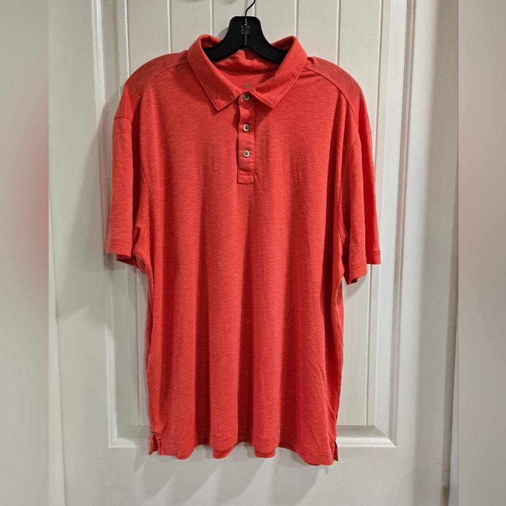 Tommy Bahama Men’s Polo Shirt XL Coral Orange Casual Golf Vaca